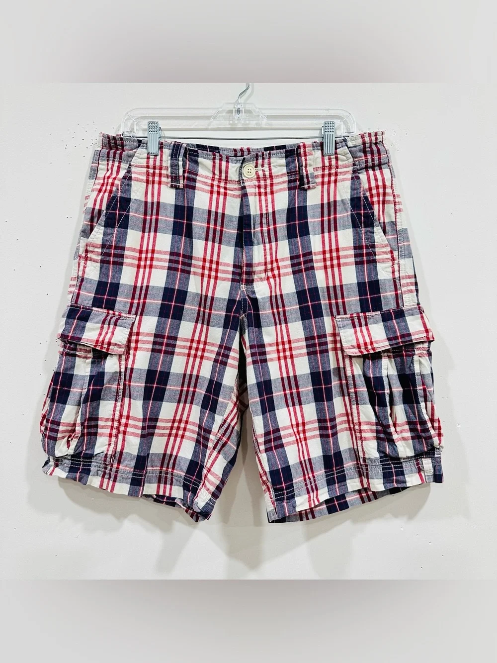Vintage Polo Jeans Co Ralph Lauren Cargo Shorts Mens 34‎ Blue Red Tartan Plaid